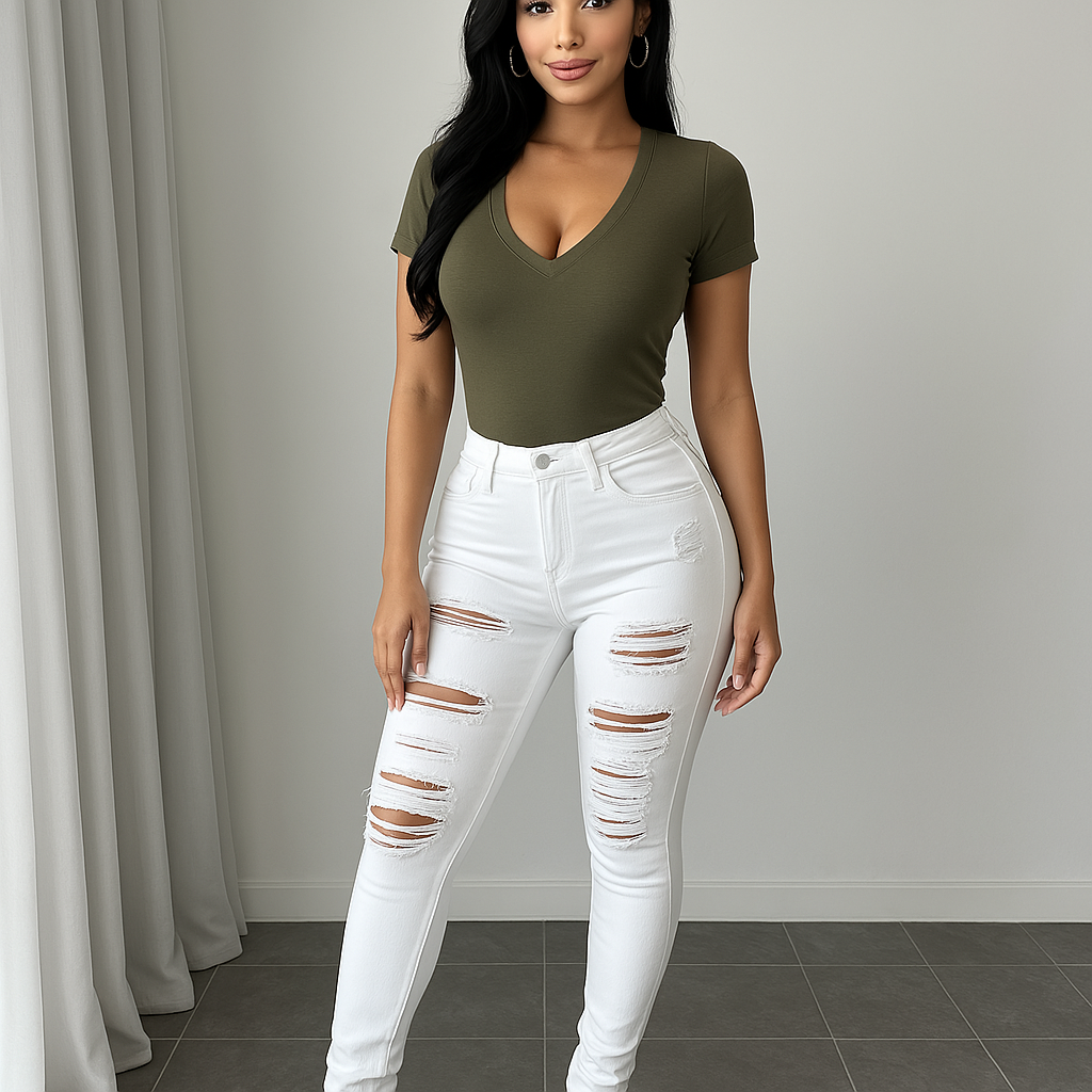 Cotton Denim Pencil Pants
